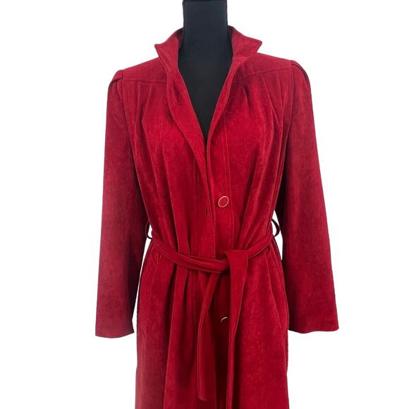Vintage Ultara Jon Rico Red Non Leather Suede Trench Coat Sz 10 - Picture 7 of 9
